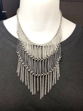 Character Fringe Necklace Gold Silver Black Multi Chain Bib Necklace